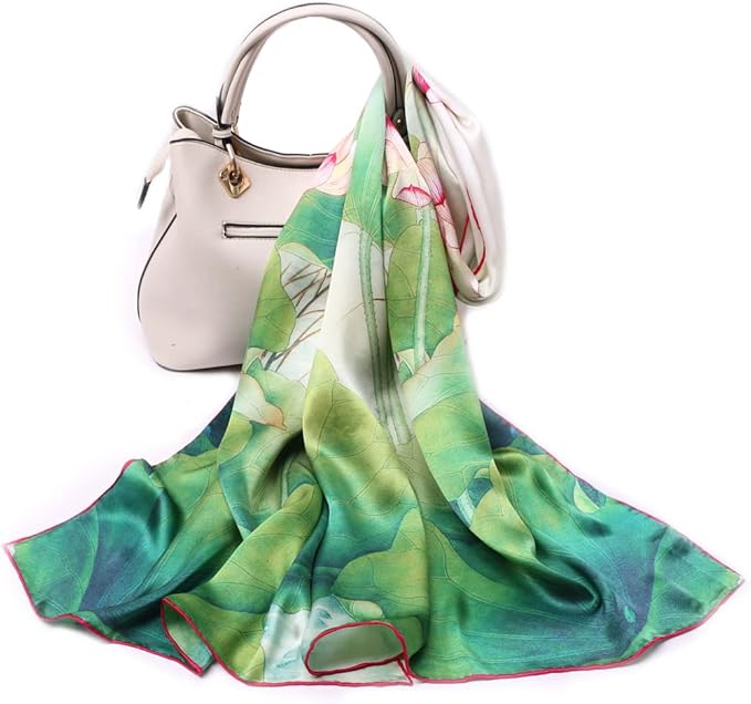 100% Mulberry Silk Scarfs for Women Floral Print Satin Long Scarf for Headscarf Hair Wraps Shawl with Gift Packed