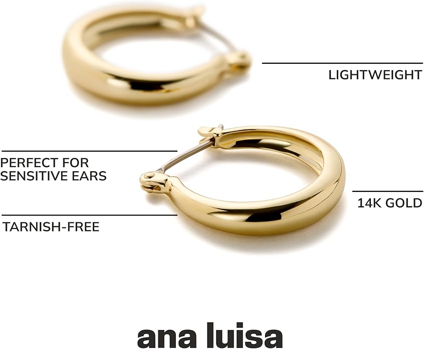 Ana Luisa Hoop Earrings for Women - 14K Gold Plated & Silver Rhodium Plated Assorted Earring Styles - Dainty, Small Gold Hoop Earrings - Hypoallergenic Tarnish-Free Jewelry - Gifts for Women
