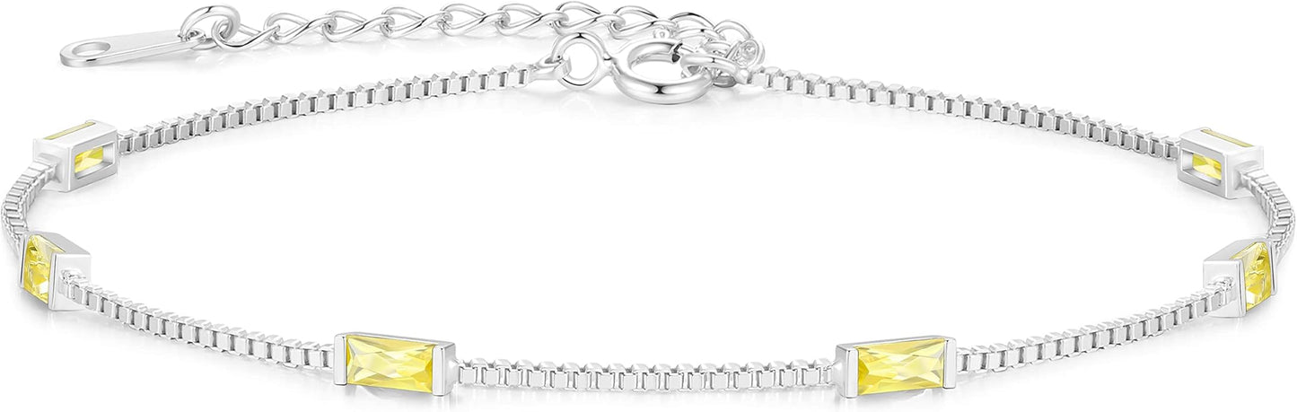 LOUISA SECRET Birthstone Bracelets for Women, 925 Sterling Silver Dainty Simple Women Charm Link Bracelet, Birthday Anniversary Christmas Jewelry Gifts for Women Wife Mom Her