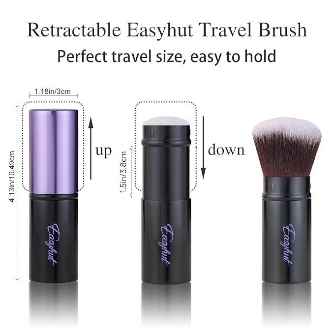Retractable Kabuki Makeup Brushes 2 Pcs Blush Brushes Set Portable Powder Brushes with Flat and Angled Top for Liquid Cream Cosmetics Travel, large/1.18inch(violet)