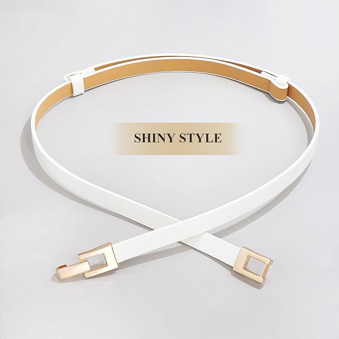 Glamorstar Skinny Belts for Women Thin PU Leather Waist Belt with Gold Buckle for Dresses