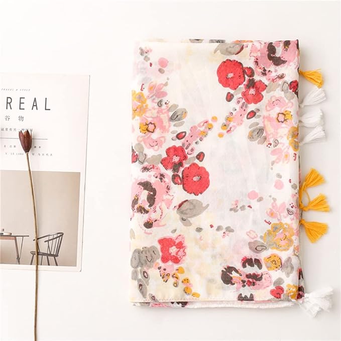 Yeieeo Boho Scarf for Women Lightweight Floral Printed Scarf Fall Winter Fashion Fringed Shawl