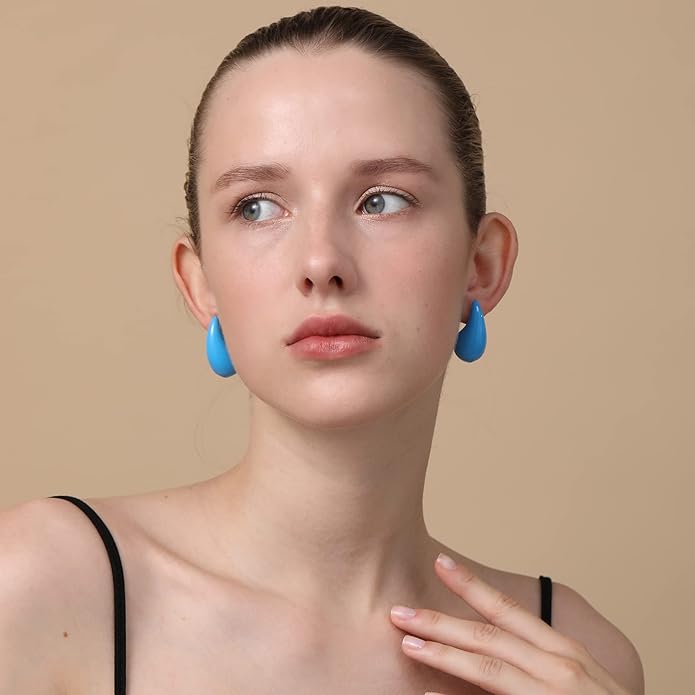 Apsvo Chunky 14K Gold Plated Hoop Earrings for Women, Lightweight Waterdrop Hollow Open Hoops, Hypoallergenic Dupes Earrings