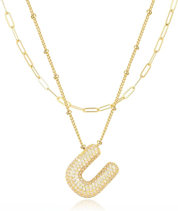 LUCA SMITH Initial Necklaces for Women, Dainty Balloon Bubble Letter, Name Letter Alphabet Pendant Layered Choker Chain Jewelry Gift