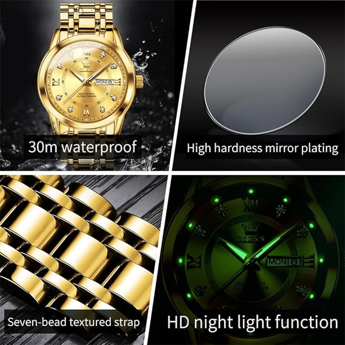 OLEVS Classic Men Watches with Date,Stainless Steel Man Watch with Date, Bussiness Watches for Men,Luminous Quartz Mens Watches Black/White/Blue/Gold, Waterproof Male Watch with Week