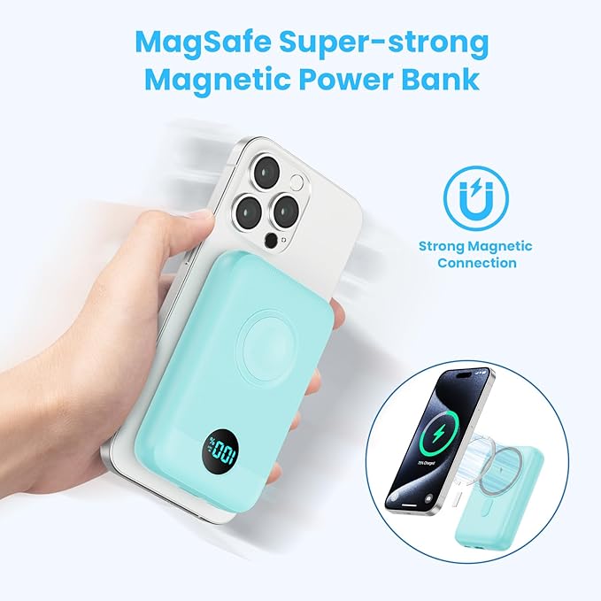 Magnetic Portable Charger 10800mAh,4-in-1 Wireless Power Bank with iWatch Charger, QC4.0+20W PD Fast Charging USB C Battery Pack with LCD Display for Magsafe,iPhone 16/15/14/13/12 Series, Green