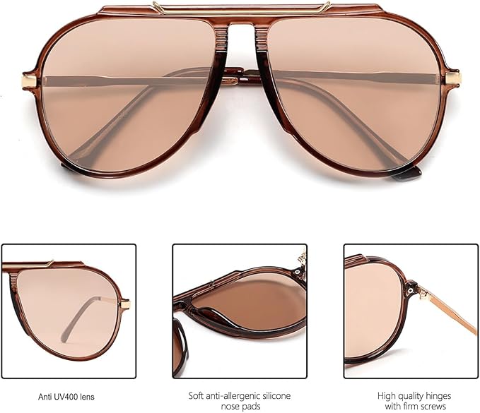 Oversized Aviator Sunglasses for Women Men 2026 70s Retro Gold Metal Sun Glasses Tangle Free Square Aviators