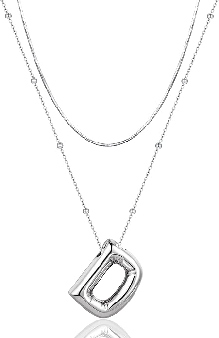 LUCA SMITH Initial Necklaces for Women, Dainty Balloon Bubble Letter, Name Letter Alphabet Pendant Layered Choker Chain Jewelry Gift