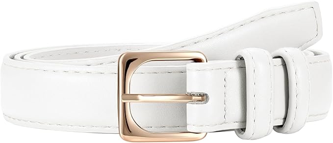 JASGOOD Women Leather Belt Fashion Ladies Skinny Leather Waist Belt for Pants Jeans Dress with Gold Buckle