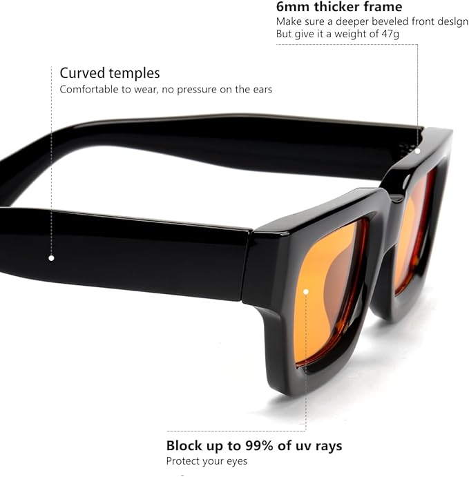 Trendy Square Sunglasses for Men Women Fashion Thick Rectangle Sun Glasses UV Protection Shades Designer Style