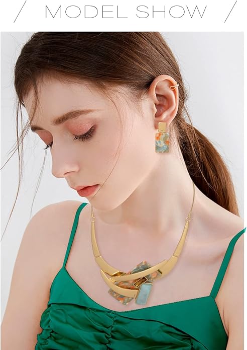 Vintage Chunky Statement Jewelry Set Retro Leaf Floral Geometric Bohemian Boho Bib Necklace Earring Set Fashion Costume Jewelry for Women Girls Wedding Party Prom Unique Gift