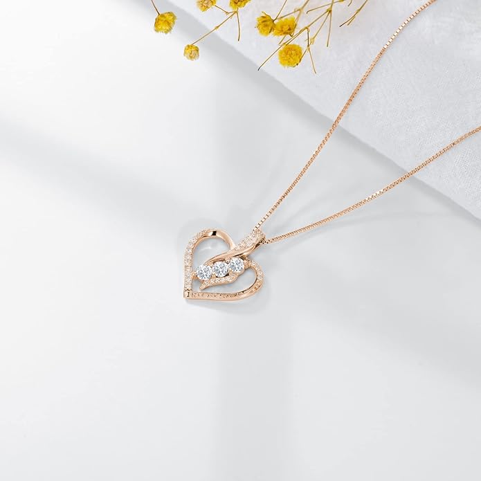 Rose Heart Birthstone Necklace for Women - Solid S925 Sterling Silver with Rose Gold Plated Infinity Symbol of Love Valentine's, Mother's Day, Anniversary, Christmas Birthday Gift for Her, Mom, Wife, or Girlfriend.