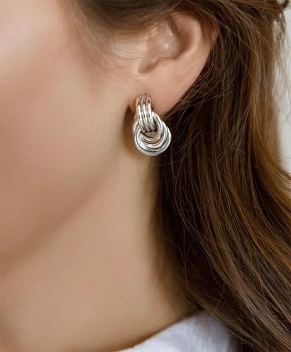 Chunky Small Knot Earrings Gold Silver Geometric Earrings for Women Dainty Gold and Silver Plated Dangle Drop Earrings Hypoallergenic and Lightweight Fashion Trendy Jewelry Gifts