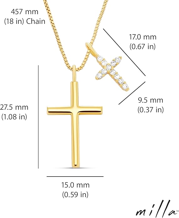Milla 14K Gold Plated Cross Necklace for Women, Silver Cross Necklaces for Women, 18 inches Chain with Cross Pendant