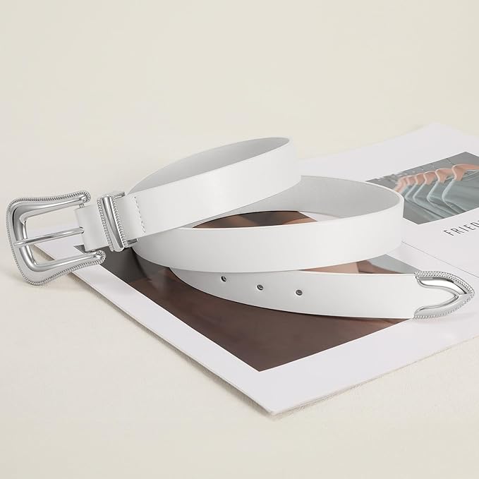 Genuine Leather Belt for Women - Silver Buckle Strap for Jeans & Dresses