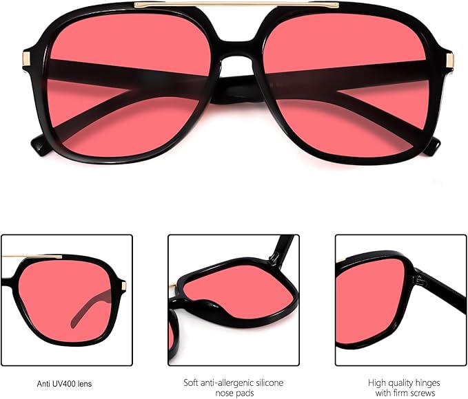 Retro Aviator Sunglasses for Women Men 2026 Square Top Bar Sun Glasses Sunnies 70s Lightweight Shades