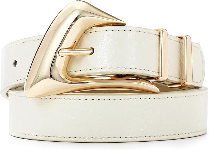 Women's Brown Belt Trend Belt with Gold Buckle Fashion Leather Waist Belt for Jeans Pants