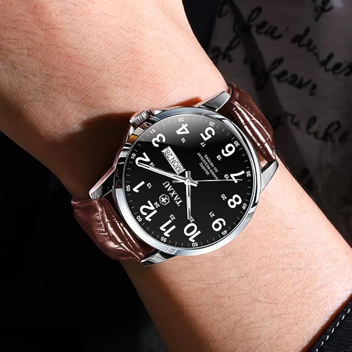 Watches for Men Luxury Analog Waterproof Classic Leather Large Face Simple Easy Read Quartz Minimalist Dress Day Date Quartz Mens Watches