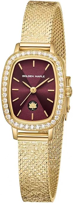 GOLDEN MAPLE Watches for Women, Dainty Gold Watch with Small Stainless Steel Case, Quartz Movement and Water Resistant, Adjustable Mesh Band