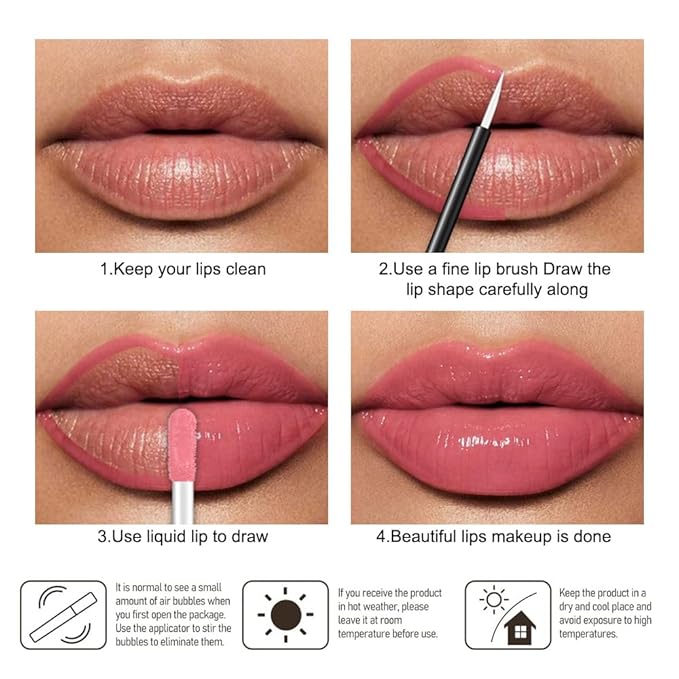 evpct Warm Pink Shiny Longwear No-Budge Liquid Lip Color Lipstick Makeup, Highly Pigmented Color Instant Shine, Waterproof Long Lasting Lipstick for Women, Lip Stain Gloss with Lip Liner Brush, 18#