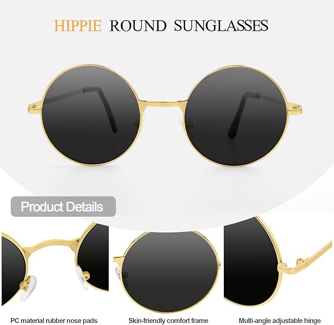 CHRORINE Hippie Sunglasses Round 70s Retro Glasses for Women Men Party Accessory Festival Fashion Vintage Sunglasses