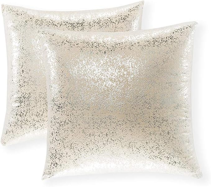 Xinrjojo Gift, Super Soft Sparkling Decorative Solid Color Cushion Cover Handmade Pillowcase with Hidden Zipper, 22''x22'', 2 Pack (Silver- Champagne)