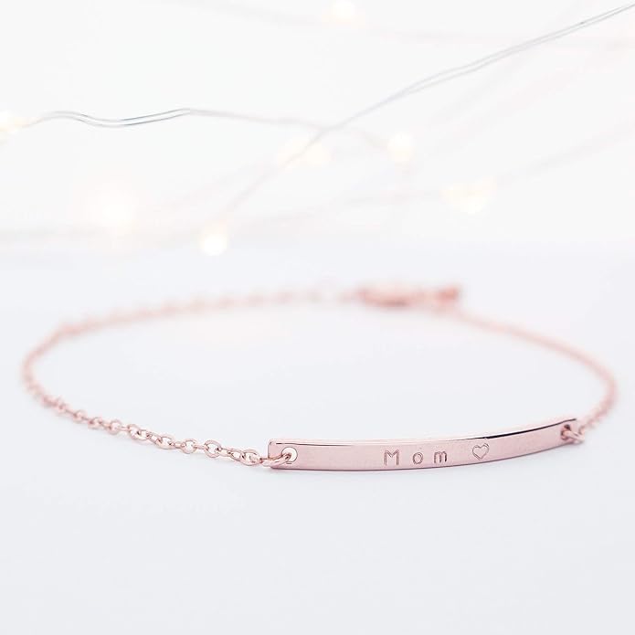 Petite Boutique 16K Gold Your Name Bar Bracelet Personalized gift Gold Plated bar Delicate Hand Stamp Best bridesmaid Wedding Graduation Gift