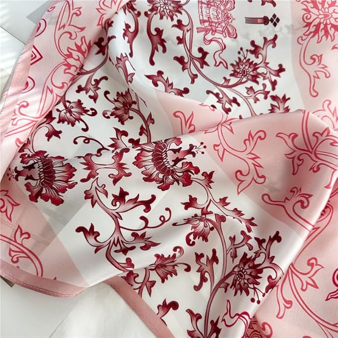100% Mulberry Silk Scarfs for Women Floral Print Satin Long Scarf for Headscarf Hair Wraps Shawl with Gift Packed
