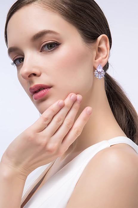 Vintage Rhinestone Earrings Fancy Crystal Cluster Drop Earrings Art Deco Earrings for Women
