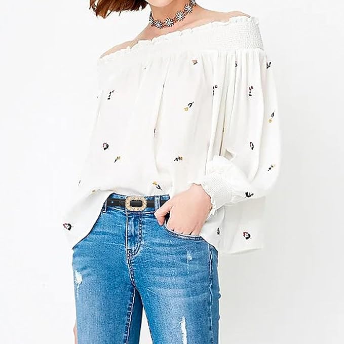 Women's Fashion Classic Metal Buckle Leather Belt with Jeans Dress