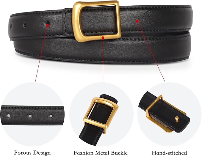 Women's Fashion Classic Metal Buckle Leather Belt with Jeans Dress