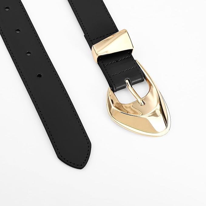 Women's Brown Belt Trend Belt with Gold Buckle Fashion Leather Waist Belt for Jeans Pants