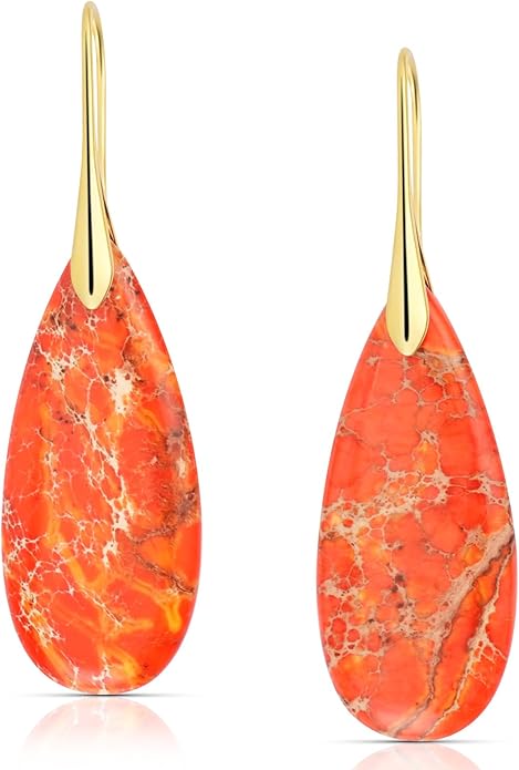 Emperor Stone Dangle Earrings for Women - Natural Healing Crystal Earrings with Gold Fishhooks in Soothing Colors, Unique Personalized Valentine‘s Day Gift Set for Her