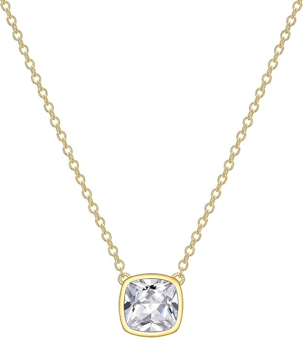 MISS MIMI Solitaire Cubic Zirconia Necklace for Women, 1–3 CT Round,Heart,Princess Cut CZ Options, Bezel or Prong Set in 925 Sterling Silver, Adjustable 16–20" Minimalist Everyday Jewelry