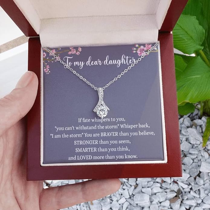 VIRAGIL To My Daughter Gift Necklace From Dad or Mom - Badass Daughter Jewelry With Heartfelt Message & Elegant Box