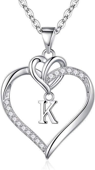 STORUP Gifts for Women Teen Girls - Heart Initial Necklaces for Women Girls, 14K-Gold-Plated Cubic Zirconia Initial A-Z Pendant Dainty Heart Necklaces for Teen Girl Jewelry Birthday Gifts