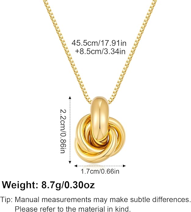 Gold Knot Pendant Necklace for Women Statement Gold Necklace 14K Gold Plated Knot Choker Trendy Jewelry