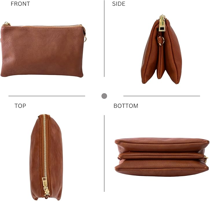 JEN & CO. Riley Small Crossbody Bags for Women Vegan Leather Wristlet Clutch Wallet Purses Handbags with 2 Straps