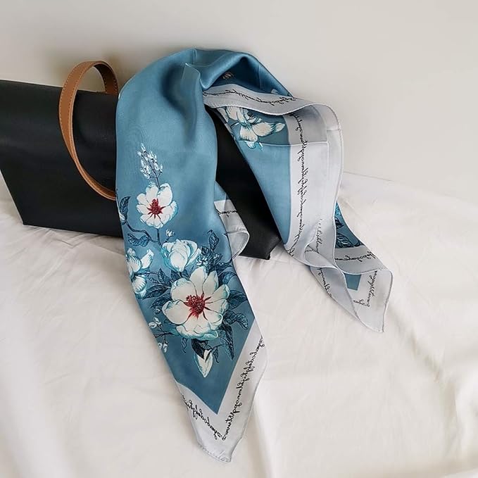 FONYVE Silk Feeling Scarf Medium Square Satin Head Scarf for Women 27.5 × 27.5 inches