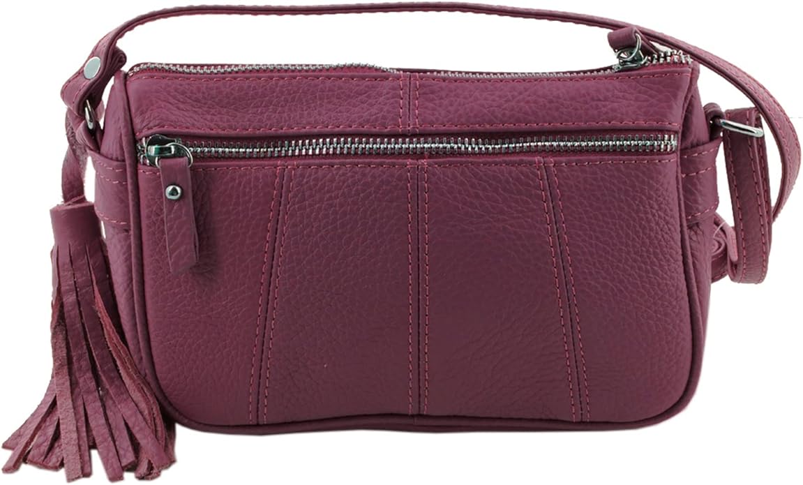 Cowhide Leather Women's Shoulder Purse Small Cross Body Organizer Bag with Many Pockets
