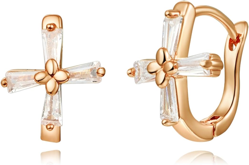 14K Gold Plated Cubic Zirconia Hoop Earrings,Three Row Diamon | Arrows | Double Row of Diamonds Huggie Earrings for Women