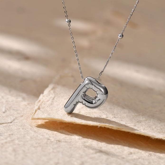 LUCA SMITH Initial Necklaces for Women, Dainty Balloon Bubble Letter, Name Letter Alphabet Pendant Layered Choker Chain Jewelry Gift