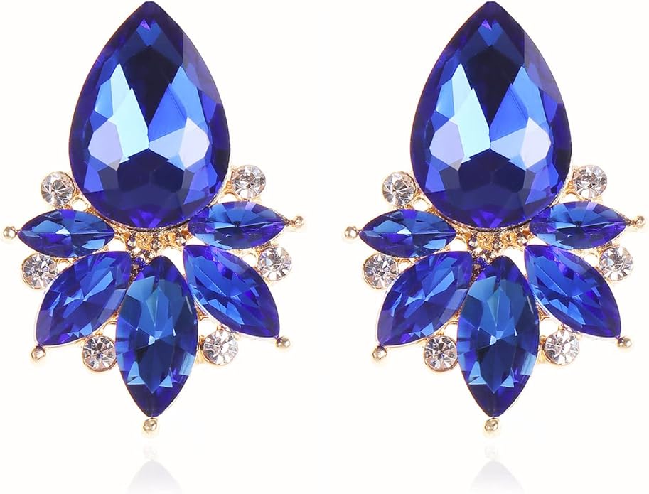 Vintage Rhinestone Earrings Fancy Crystal Cluster Drop Earrings Art Deco Earrings for Women