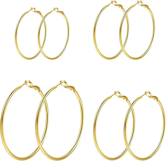 4/5/6 Pairs Stainless Steel 30/40/50/60/70 mm Silver 14K Gold Hoop Earrings for Women Hypoallergenic Big Thin Lightweight Dangle Set