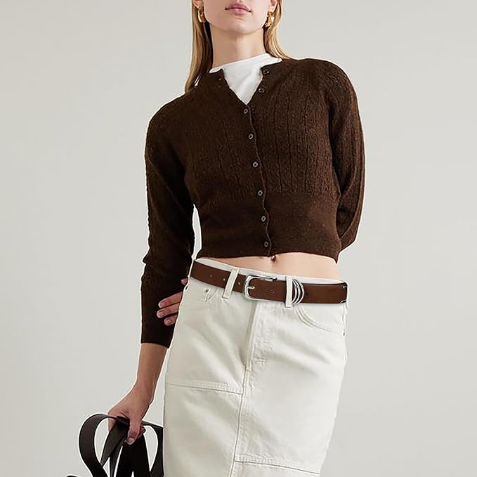 Women's Leather Belts with Gold Buckle Fashion Leather Waist Belt Elegant Ladies Belts for Jeans Dress & Casual Wear