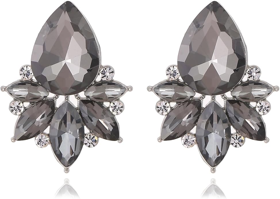 Vintage Rhinestone Earrings Fancy Crystal Cluster Drop Earrings Art Deco Earrings for Women