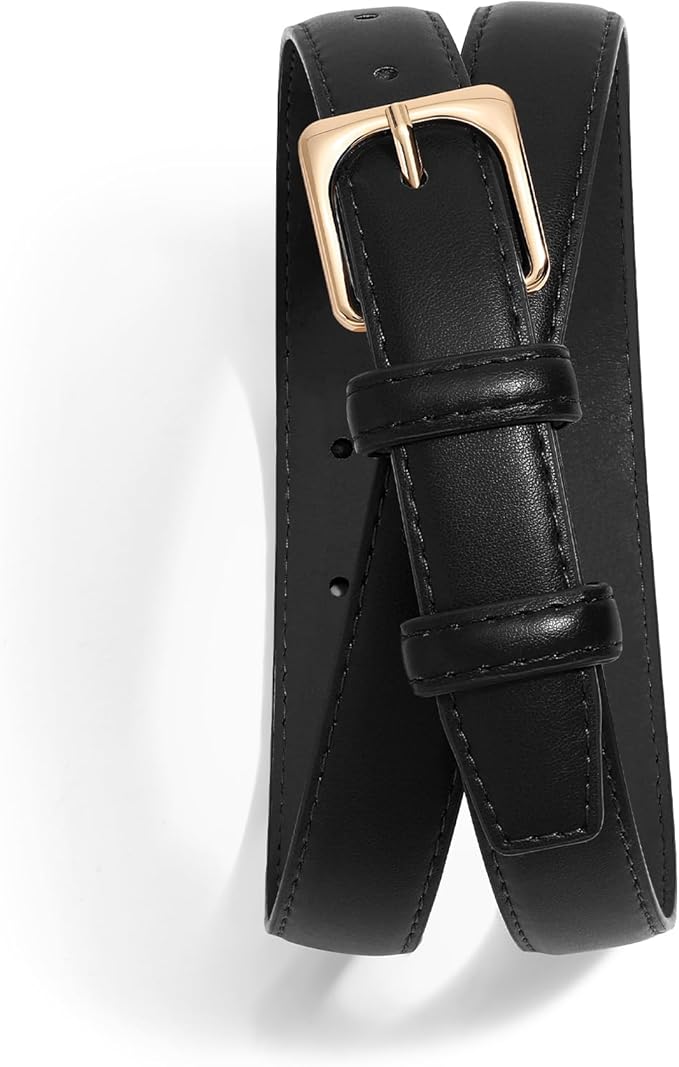 VONMELLI Womens Thin Leather Belt for Jeans Pants Dress Fashion Skinny Belt with Gold Buckle for Women