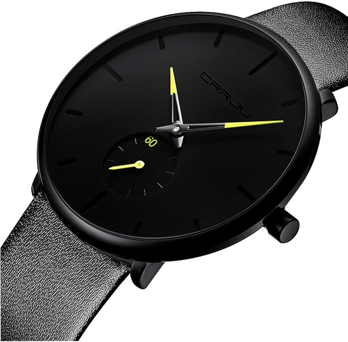 Mens Watches Ultra-Thin Minimalist Waterproof-Fashion Wrist Watch for Men Unisex Dress with Leather Band