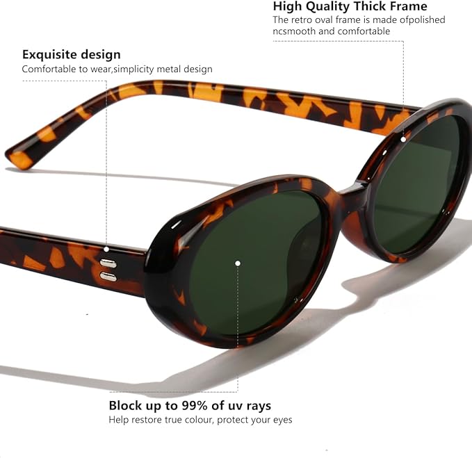 Oval Sunglasses for Women Men Fashion Small 90s Style Sun Glasses UV400