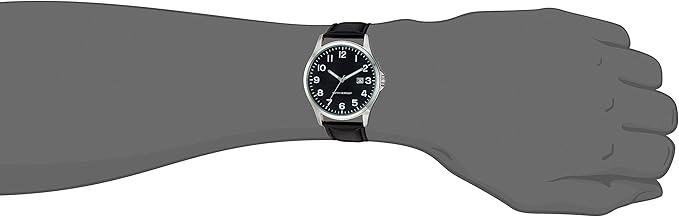 Amazon Essentials Men's Easy to Read 42mm Leather Band Analog Watch